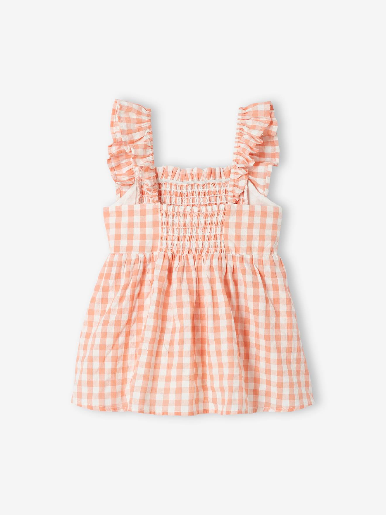 Blouse smockée à bretelles volantées fille corail
