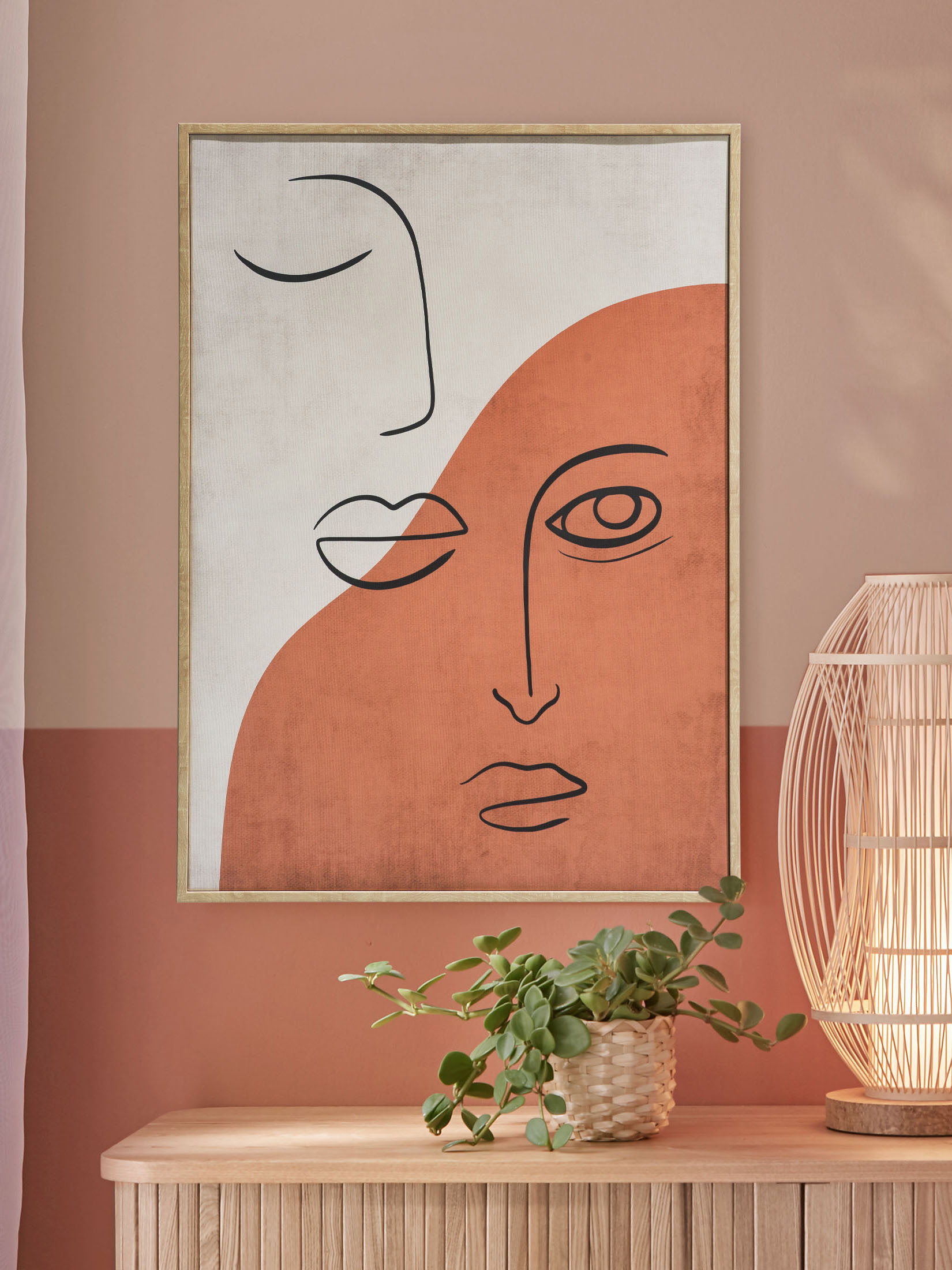 Doubleface Leinwand-Druck-handbemalt, Beige/Braun