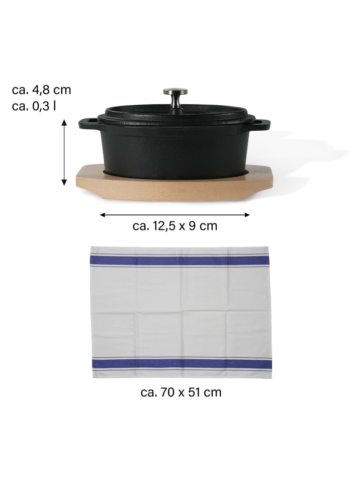 Stoneline Mini Cocotte Oval 12x8,5 cm Gusseisen, Kleiner Emaille Topf in Schwarz günstig kaufen onesize