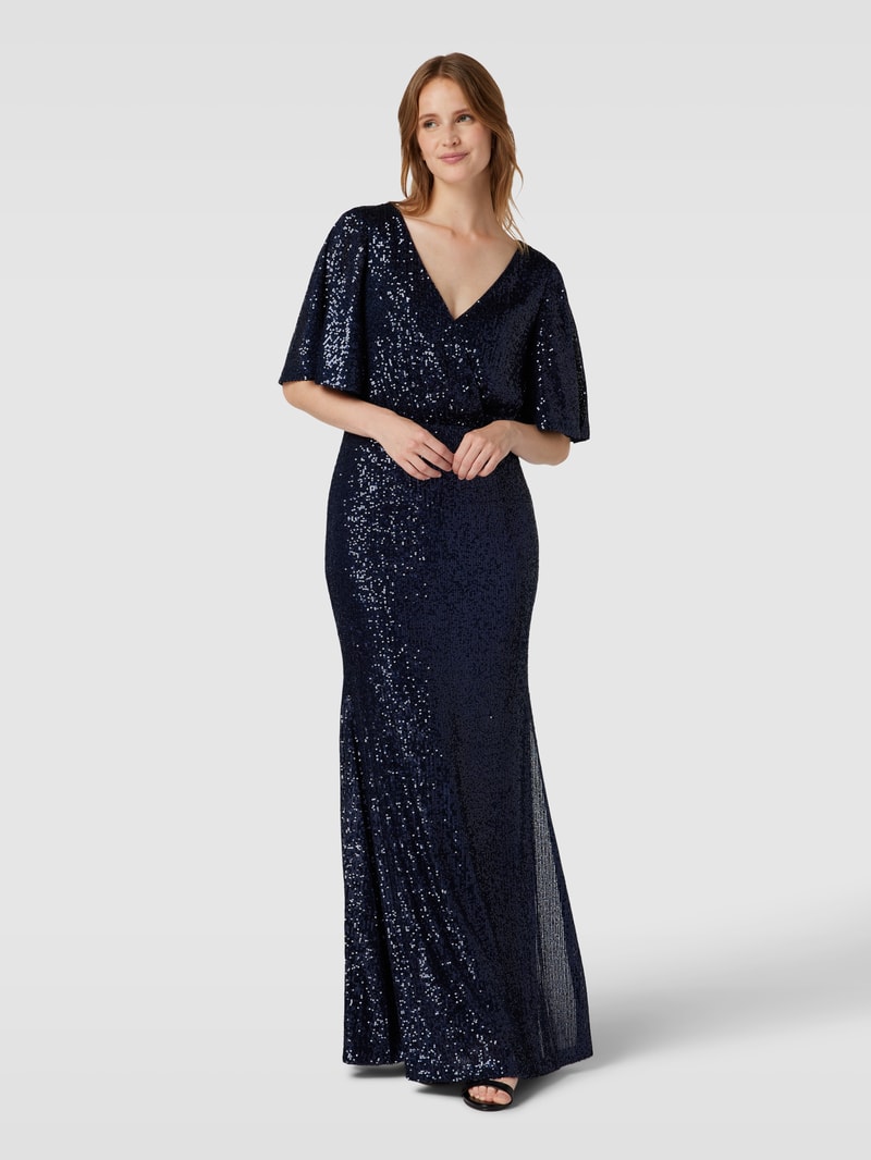 Abendkleid mit Allover-Paillettenbesatz in dunkelblau