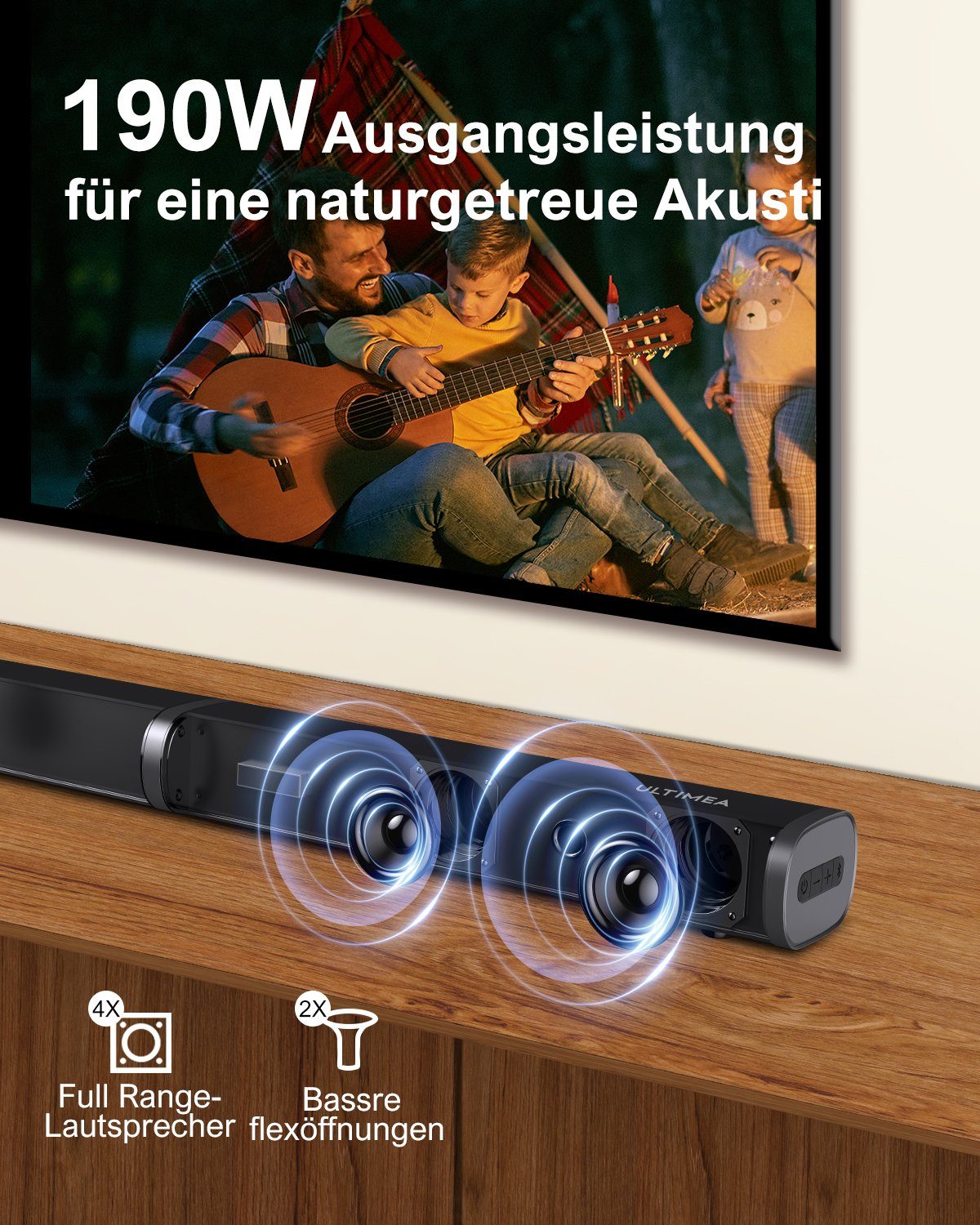 Ultimea Tapio VII 2.1 CH Soundbar (ARC, USB, Optical, 190 W, mit Subwoofer)
