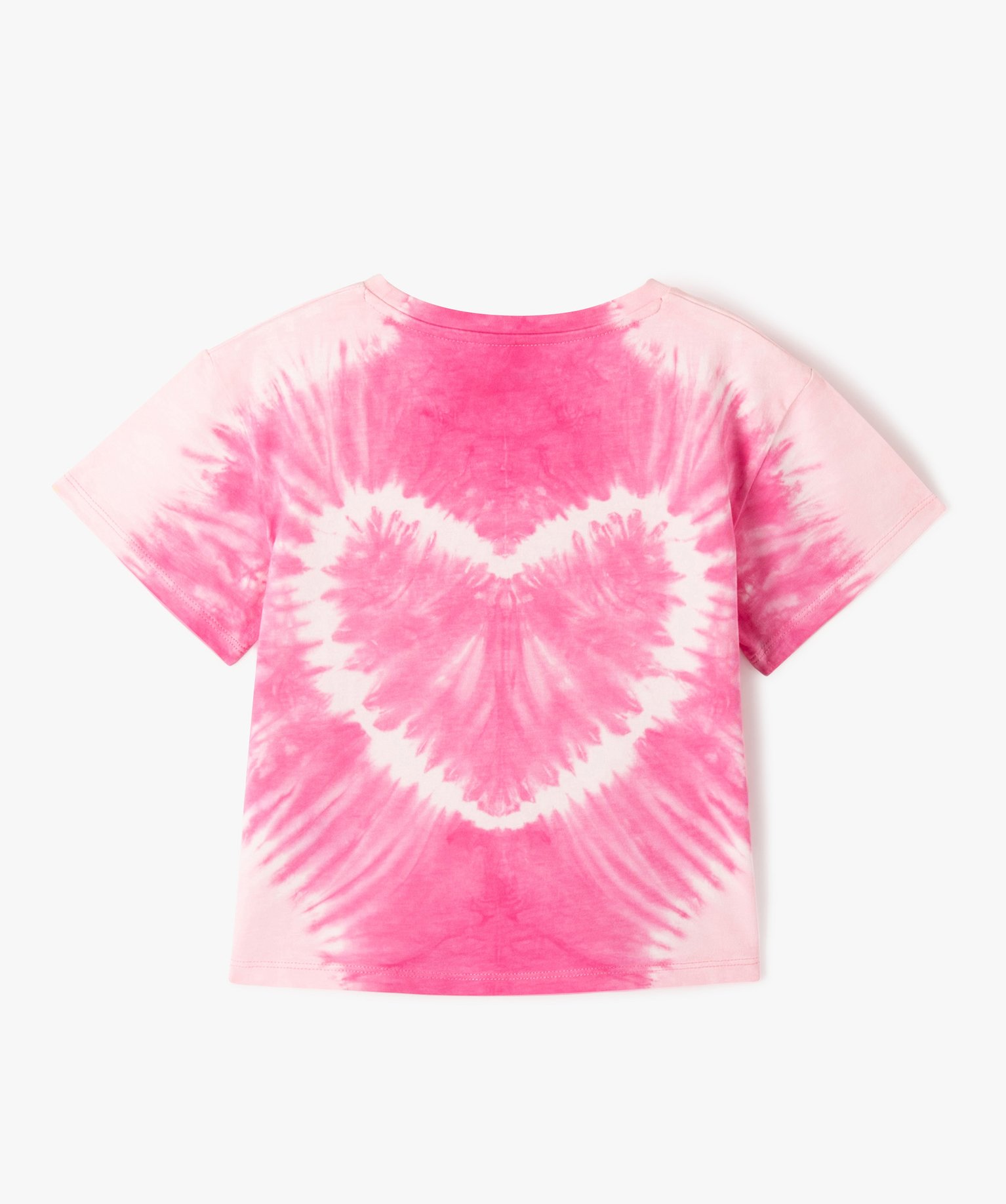 Tee-shirt à manches courtes motif coeur effet tie and dye f... rose | GEMO