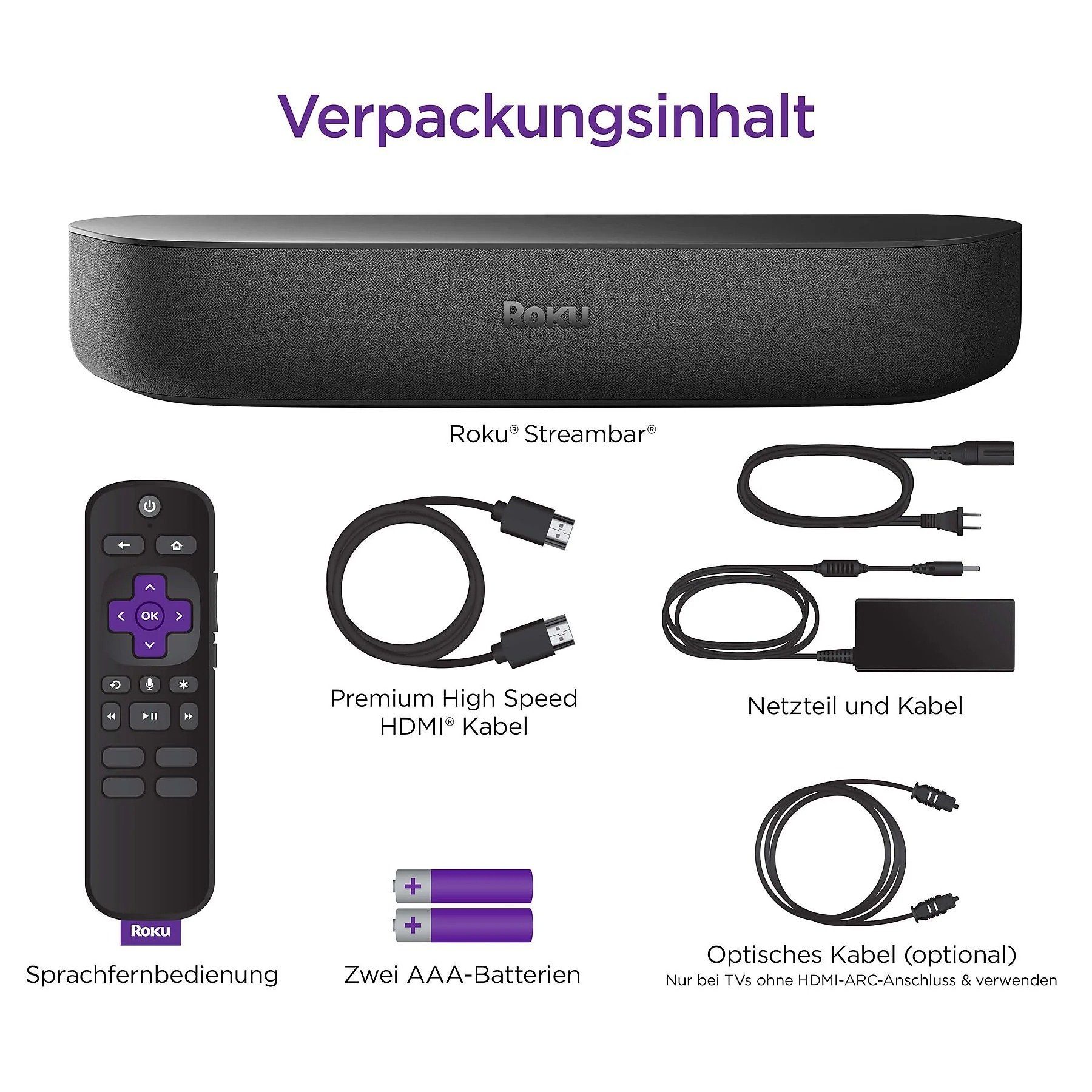 ROKU 4K HDR Streaming Media Player Soundbar (WLAN (WiFi), Bluetooth, Alexa, Siri, Google Home, Spotify, Netflix, Ultra HD, Apple AirPlay)