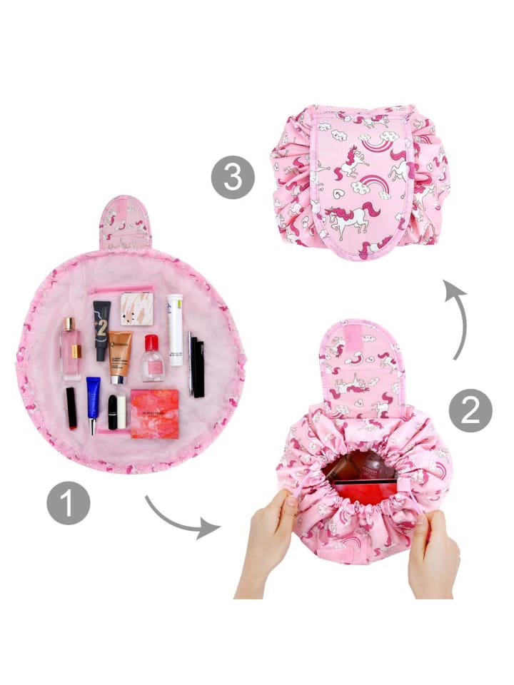 Intirilife One Step Kulturbeutel mit Kordel in ROSA WEISSE PFERDE günstig kaufen onesize