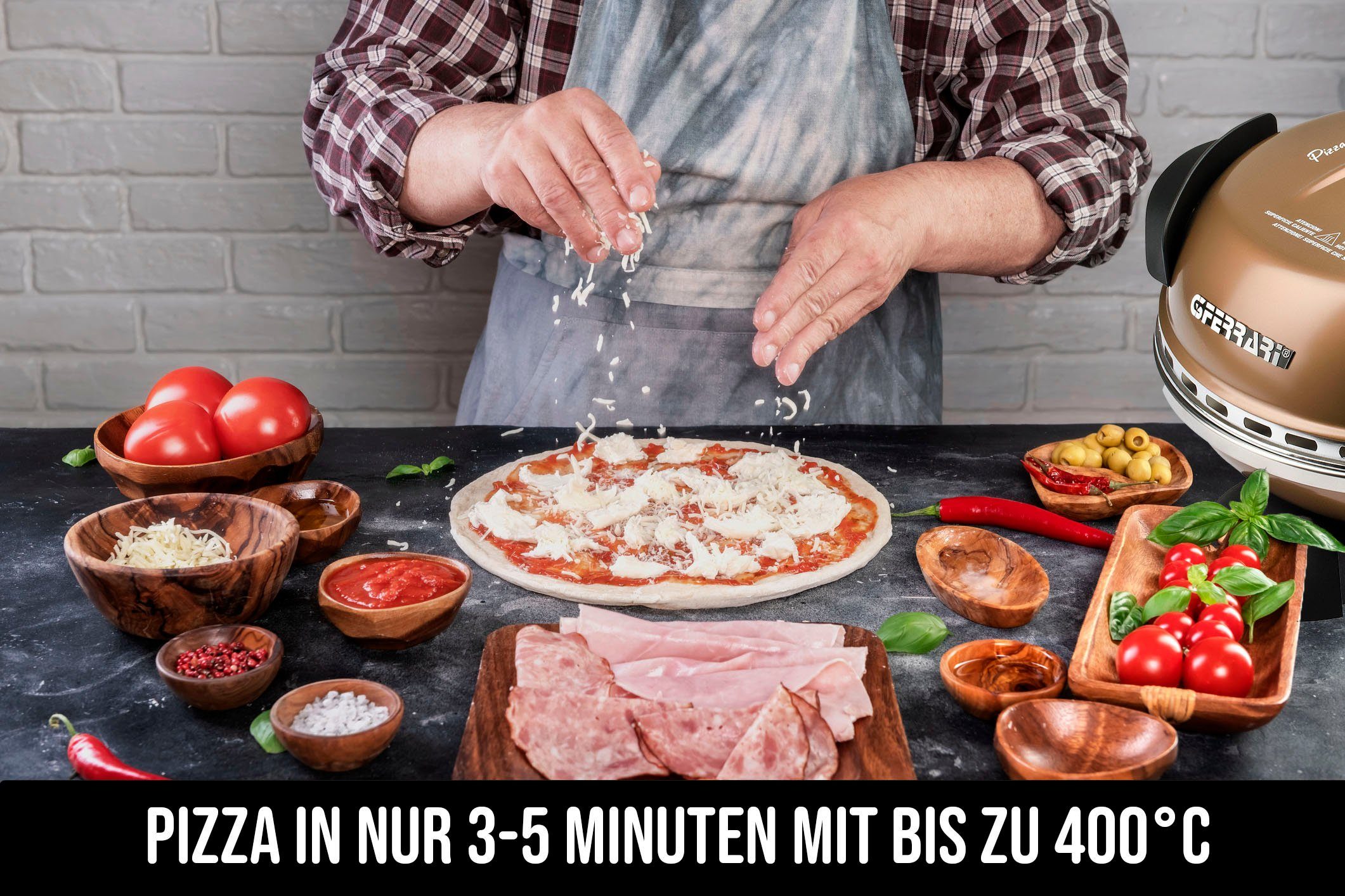 G3Ferrari Pizzaofen Delizia G1000608 kupfer, bis 400 Grad mit feuerfestem Naturstein