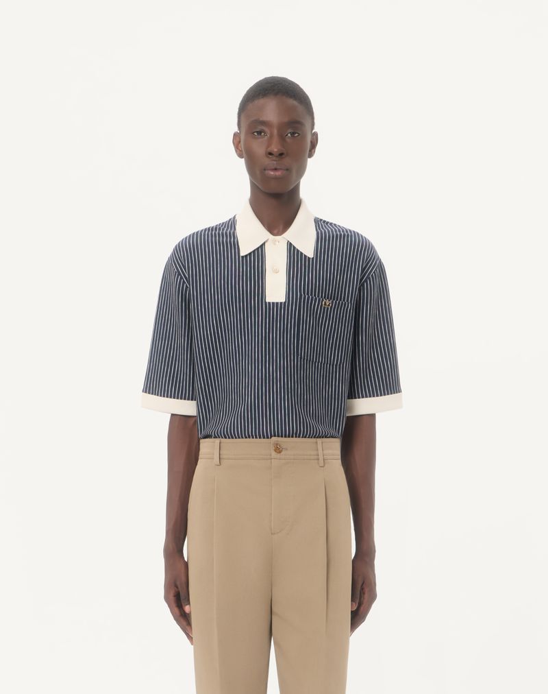 Valentino viskose t-shirt med stribet V-logo-broderi