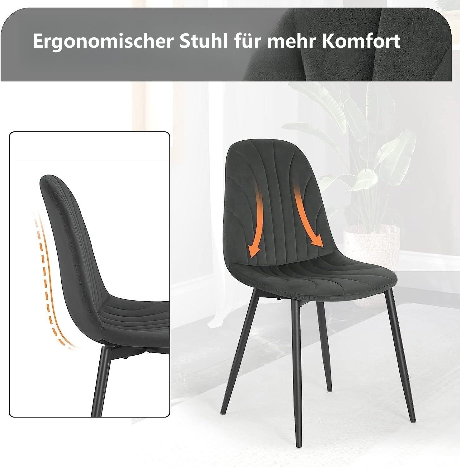 EUGAD Esszimmerstuhl (Set, 2 St), ergonomischer Polsterstuhl mit Samtbezug