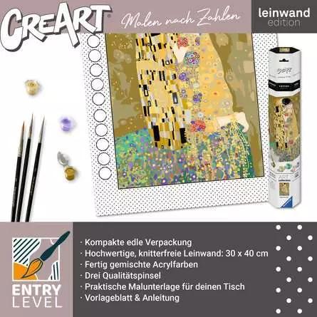 CreArt Leinwand ART Collection: Der Kuss (Klimt) - Malen nach Zahlen für Erwachsene