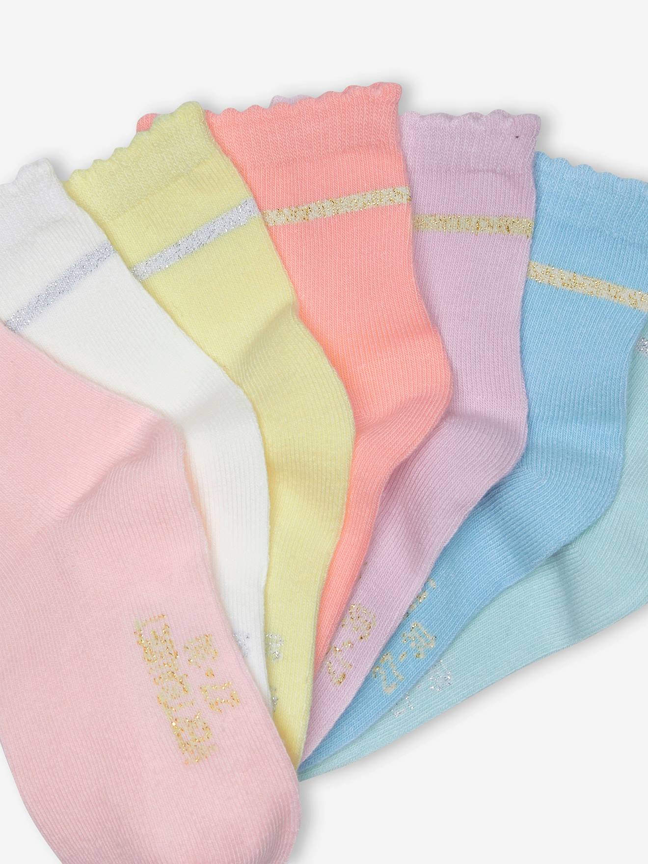 Lot de 7 paires de mi-chaussettes fille BASICS rose