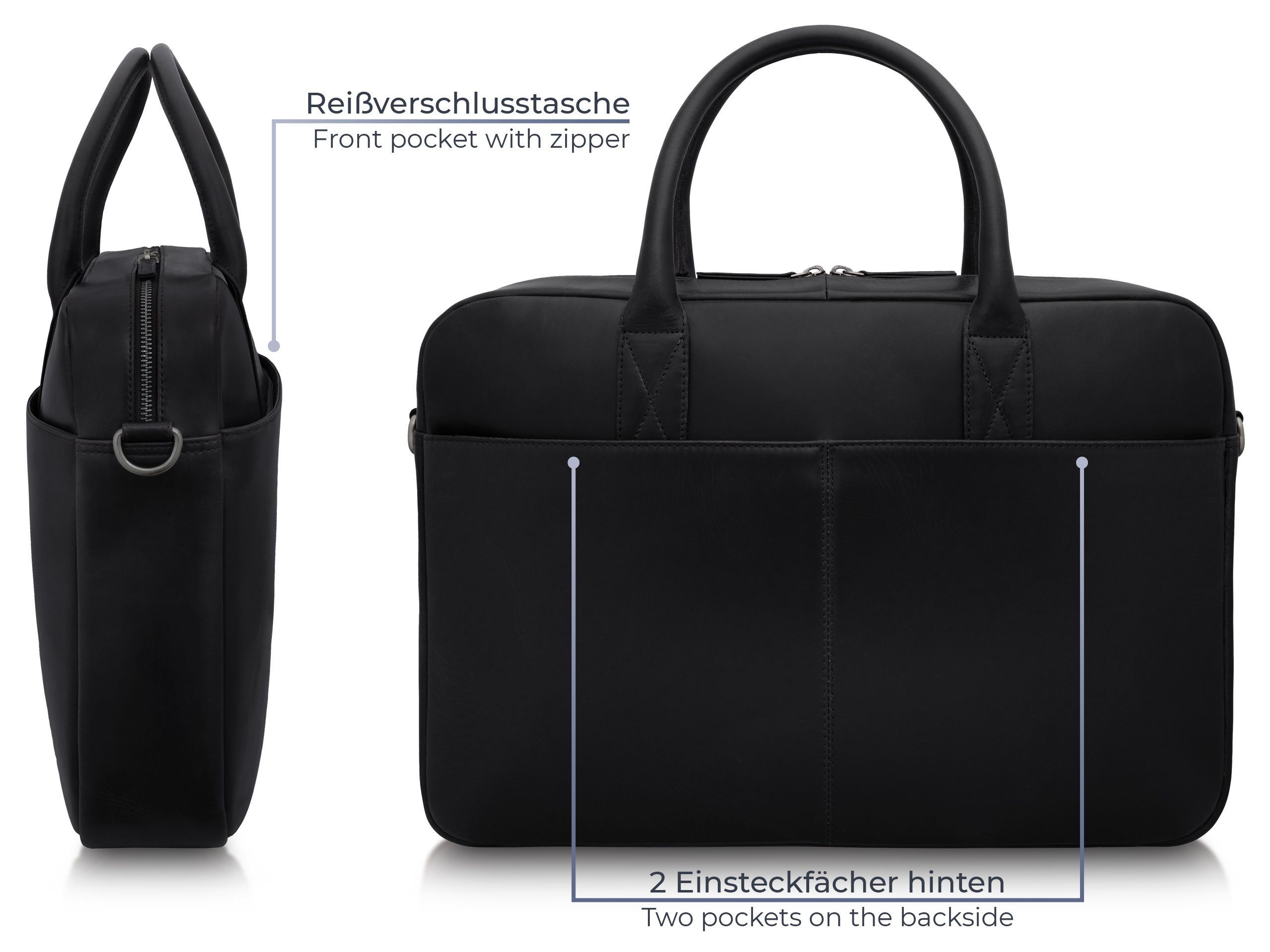 PURE Leather Studio Aktentasche Laptoptasche NAOS Cognac, Echtleder Businesstasche bis 15,6 Zoll Umhängetasche Herren