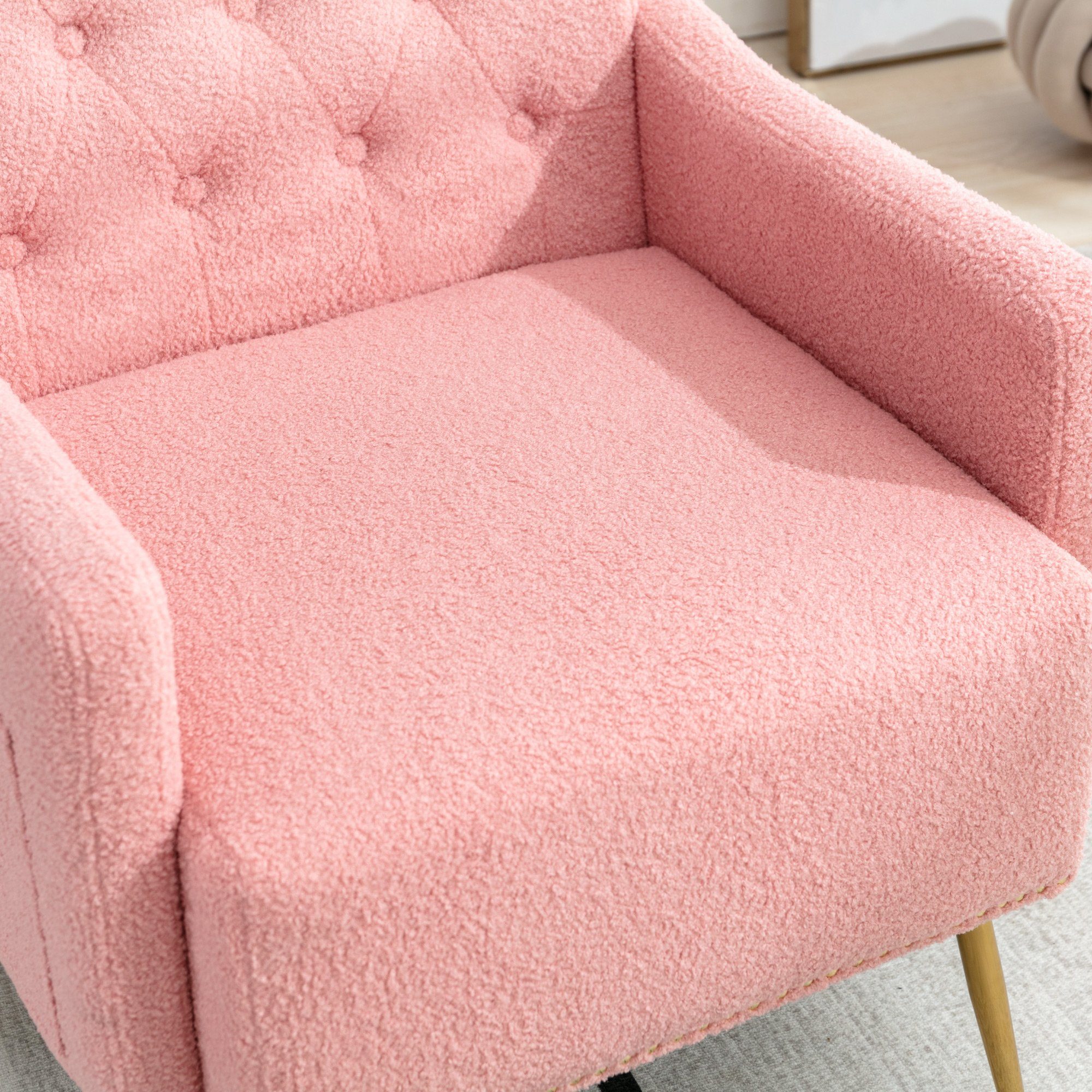 OKWISH Sessel Relaxsessel, Relaxstuhl, goldene Metallbeine, Teddy-Samt-Stuhl (Wohnzimmerstuhl, bequemer Sessel, geeignet zum Lesen oder Entspannen, Wohnzimmerstuhl, bequemer Sessel), mit Reißverschluss-Design