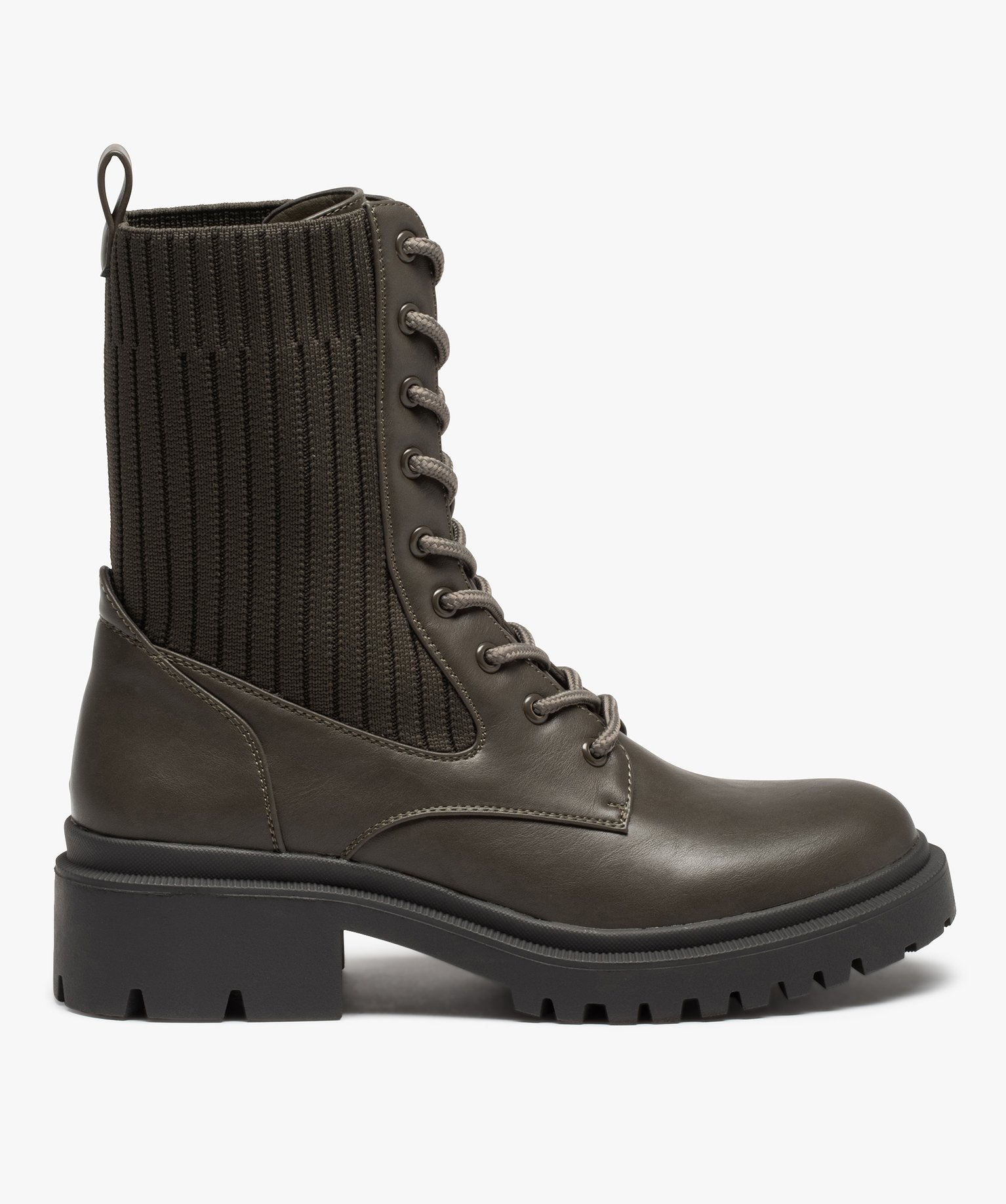 Bottines femme à semelle crantée et col chaussette kaki | GEMO