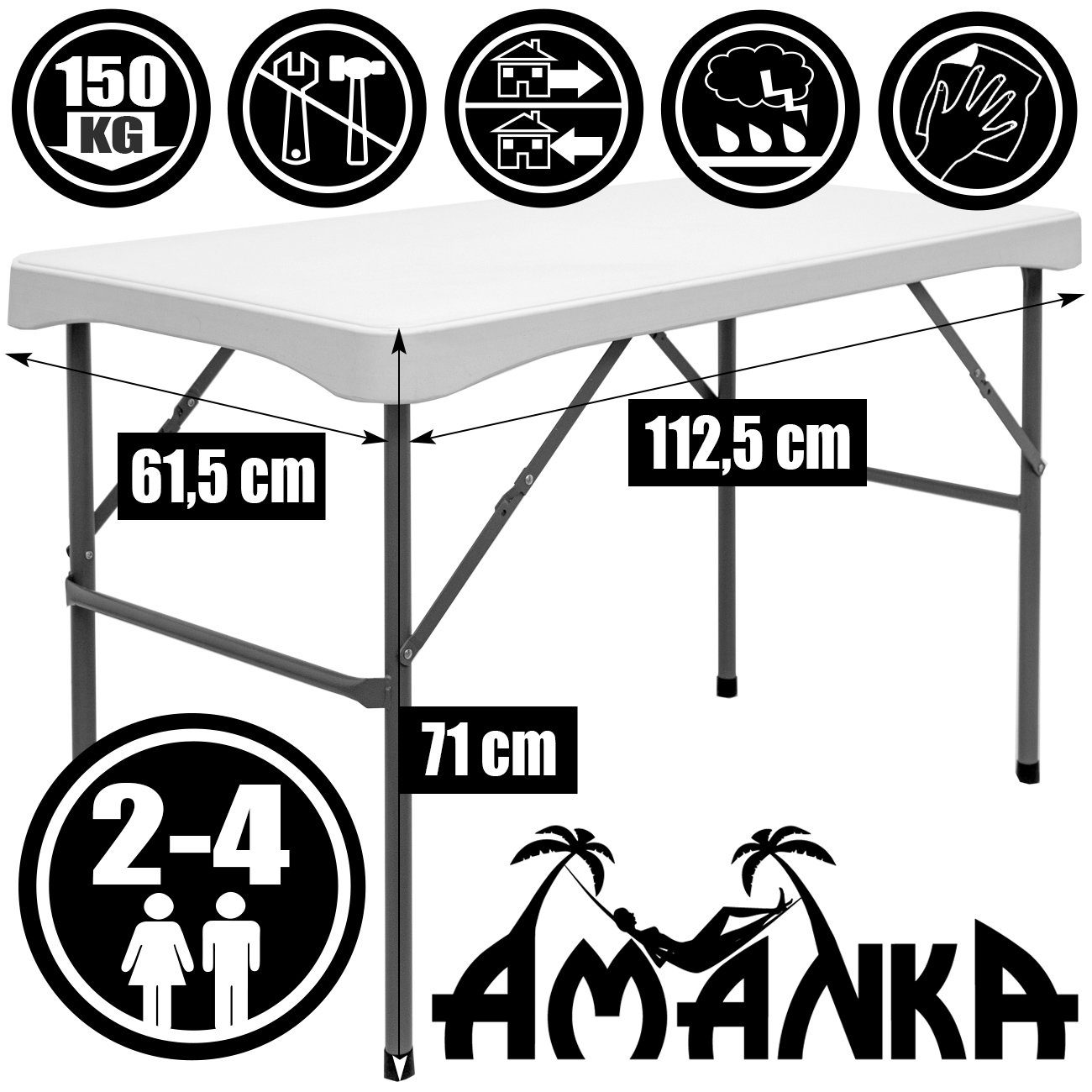 AMANKA Bierzeltgarnitur Bierzeltgarnitur für 4 Personen Tisch Set+2 Bänke, 112 x 61 cm Kunststoff Weiß