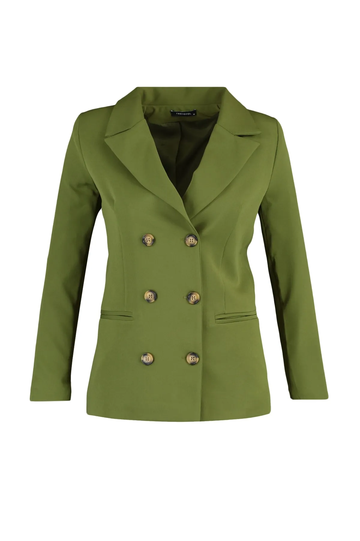 Trendyol Collection  Khakifarbene, gefütterte, zweireihige Blazerjacke aus Webstoff mit Knopfleiste TWOSS21CE0029