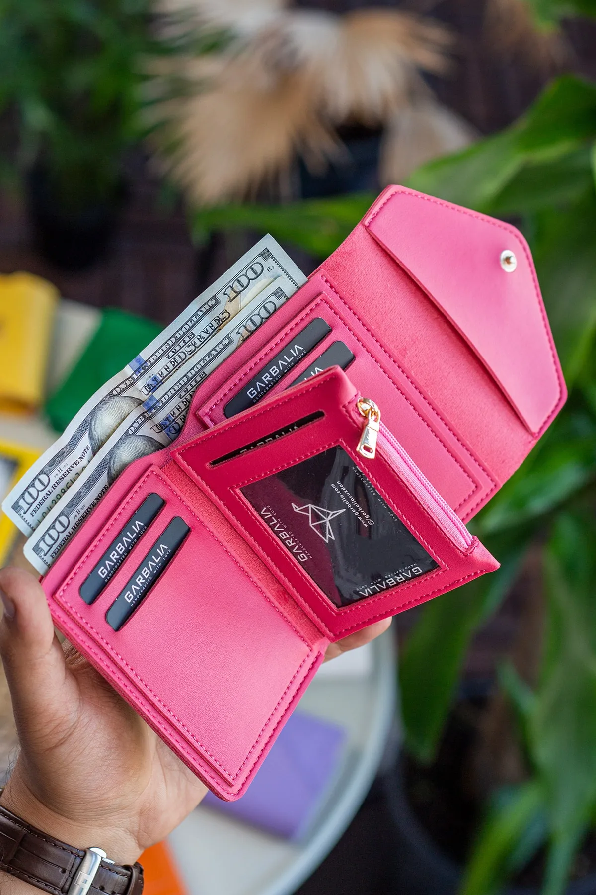 Garbalia  Columbia Mini-Damenbrieftasche aus veganem Leder in Fuchsia mit Münzfach und losem Kartenhalter