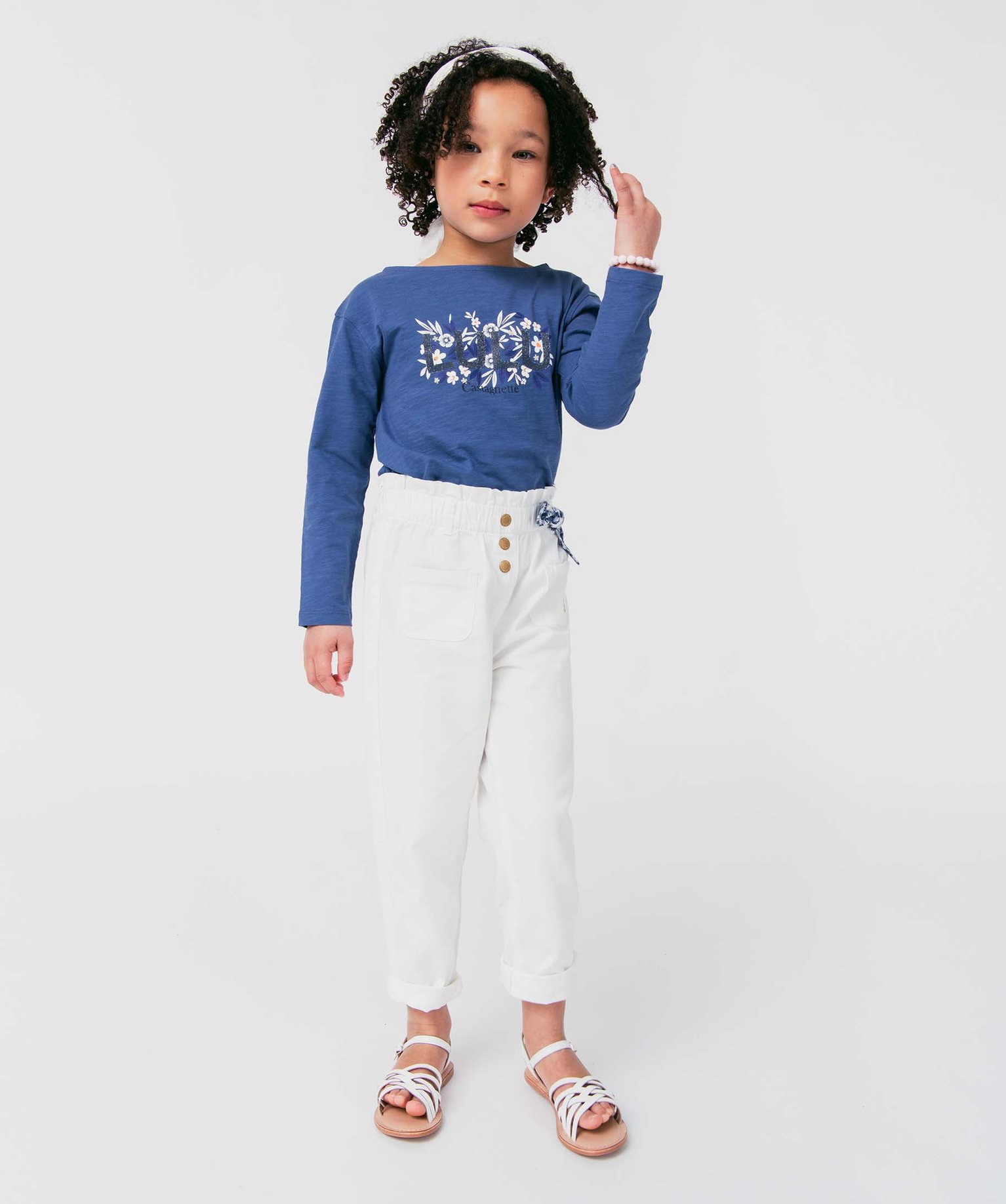 Tee-shirt fille à manches longues avec motif scintillant - ... bleu | GEMO