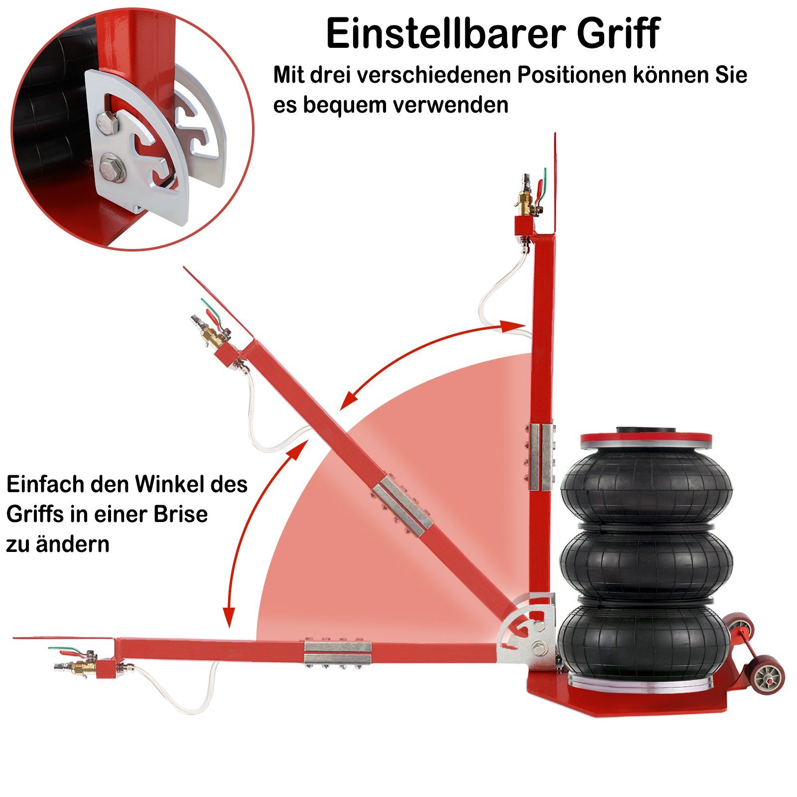 UISEBRT Hydraulikheber 3T Pneumatischer Wagenheber, Einstellbar Griff