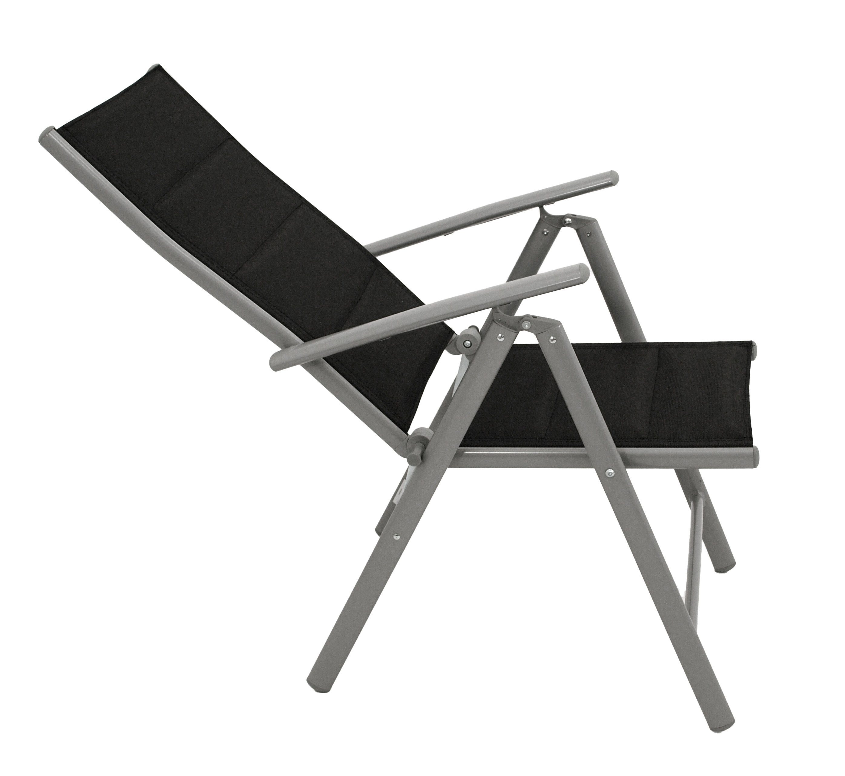 DEGAMO Gartensessel ALMERIA, klappbar, Alu silbergrau + Kunstgewebe gepolstert schwarz, wetterfest