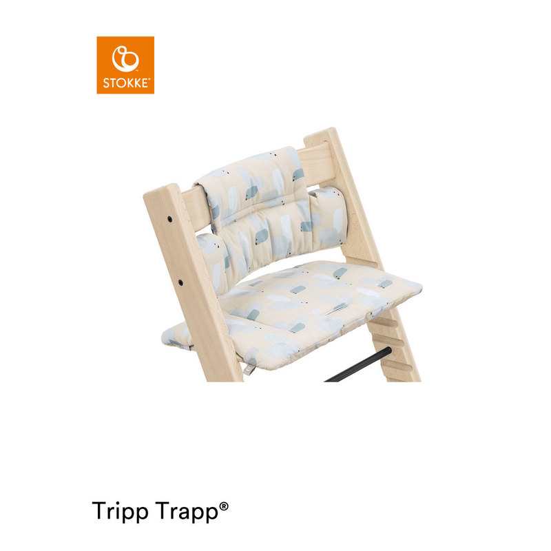 Coussin classic oiseaux beige bleu OCS pour chaise haute Tripp Trapp Stokke