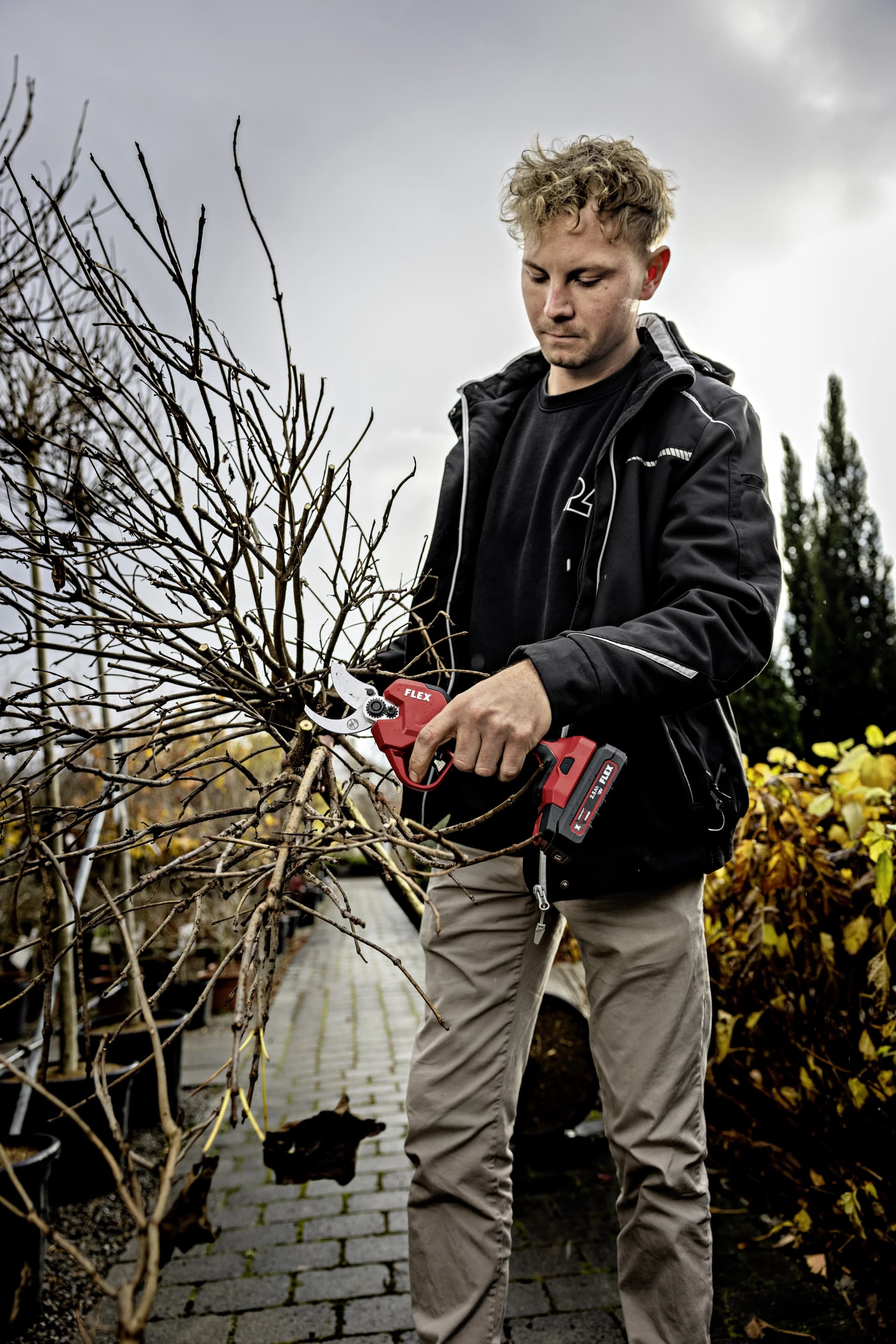 Flex-tools 535133 GPS 35 akkukäyttöiset oksasakset 18 V setti sis. 2 x 2,5 Ah akkua ja laturin laatikossa