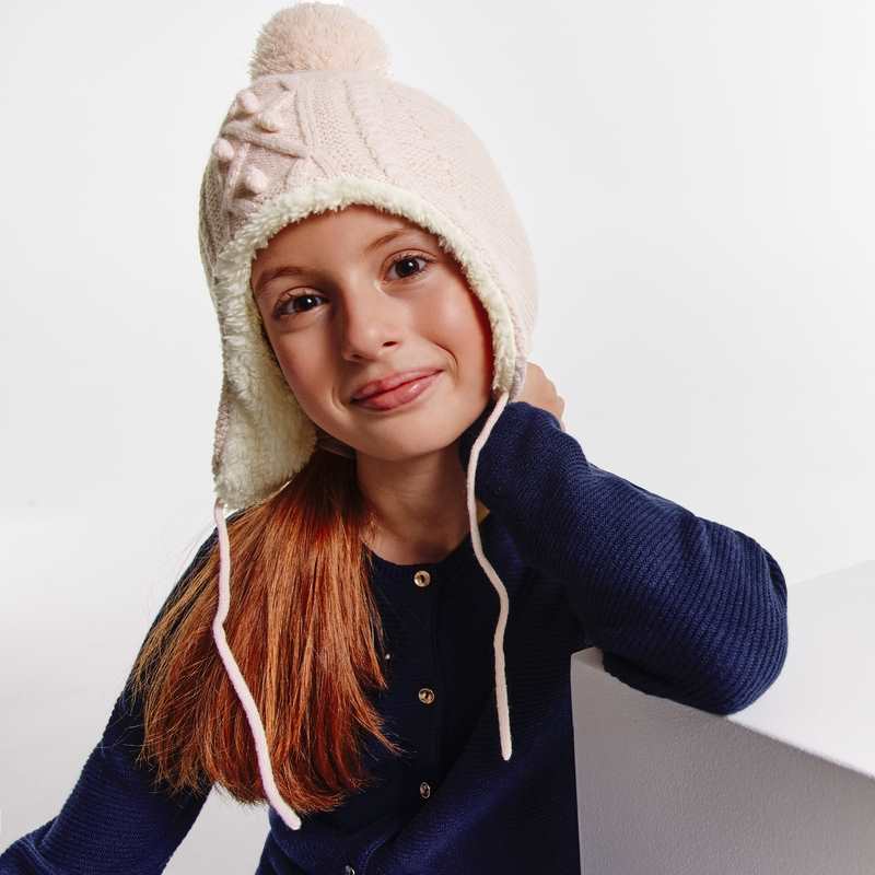 Bonnet péruvien fourré rose fille