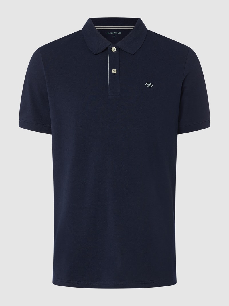 Poloshirt mit Logo-Stitching Modell 'Basic' in marineblau