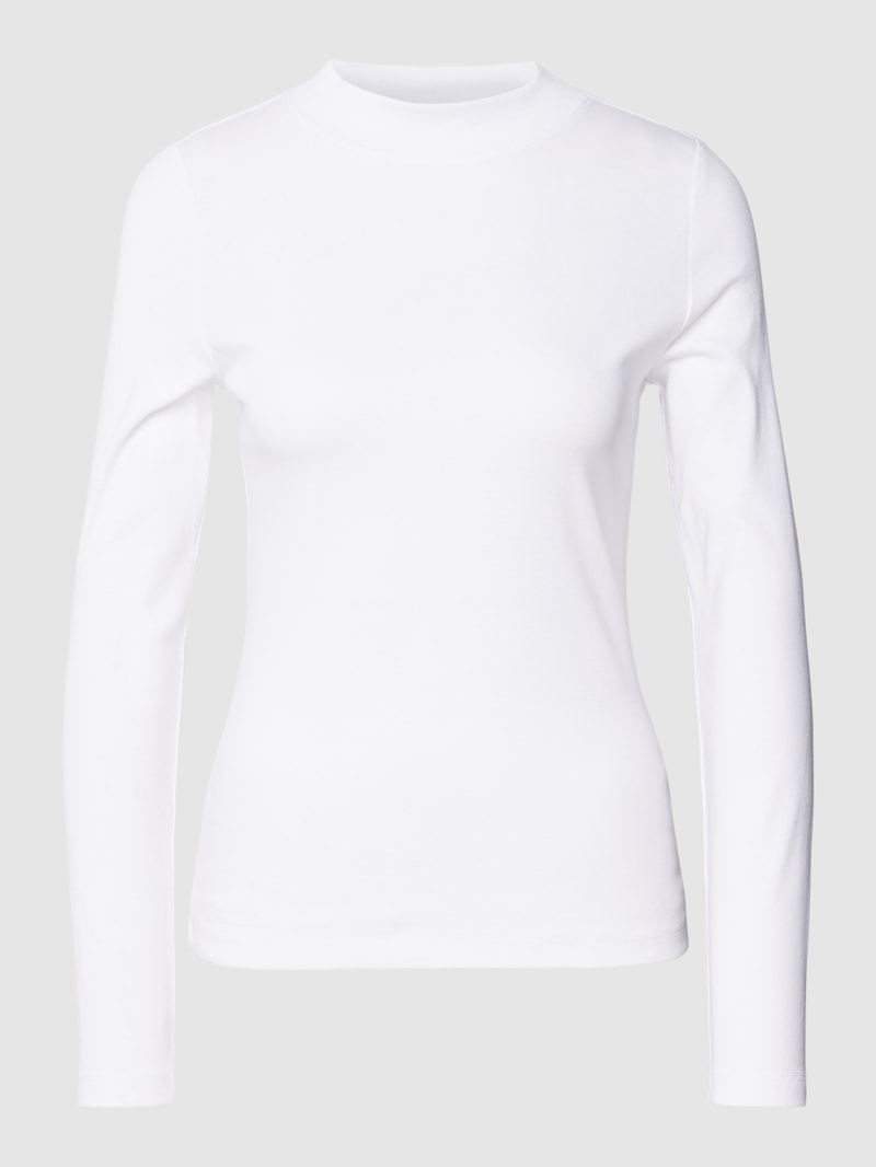 Longsleeve mit geripptem Rundhalsausschnitt in weiß