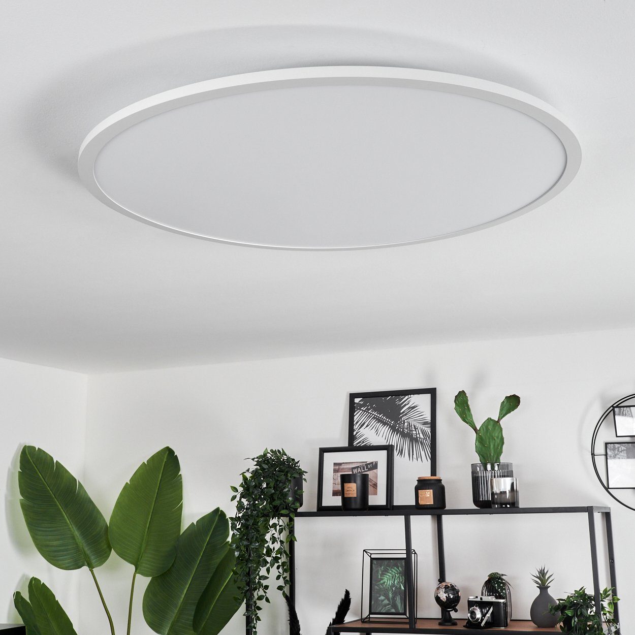 hofstein Deckenleuchte dimmbare Deckenlampe aus Metall/Kunststoff in Weiß (80 cm), LED wechselbar, 2700-6500 Kelvin, RGB Farbwechsler, steuerbar über Smart App/ Fernbedienung