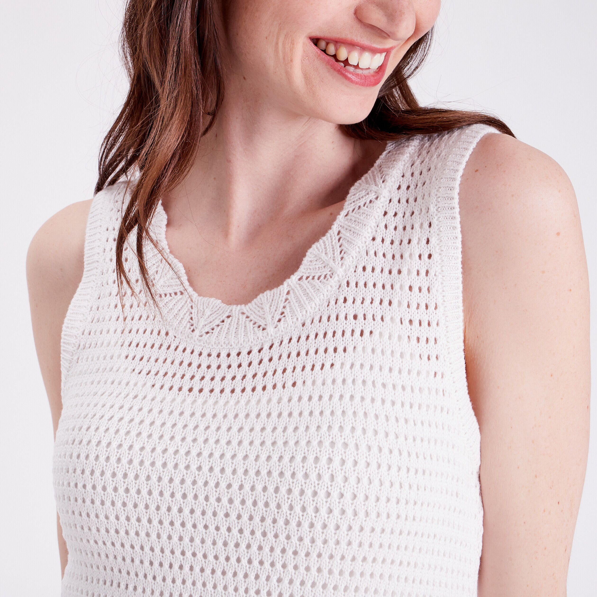 Robe longue trapèze crochet ecru femme | Cache Cache