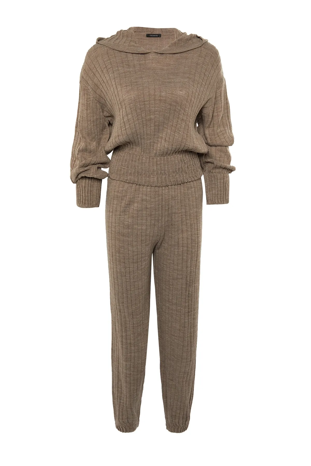 Trendyol Collection  Nerzfarbenes Strickoberteil und -unterteil mit Kapuze TWOAW22AU0044