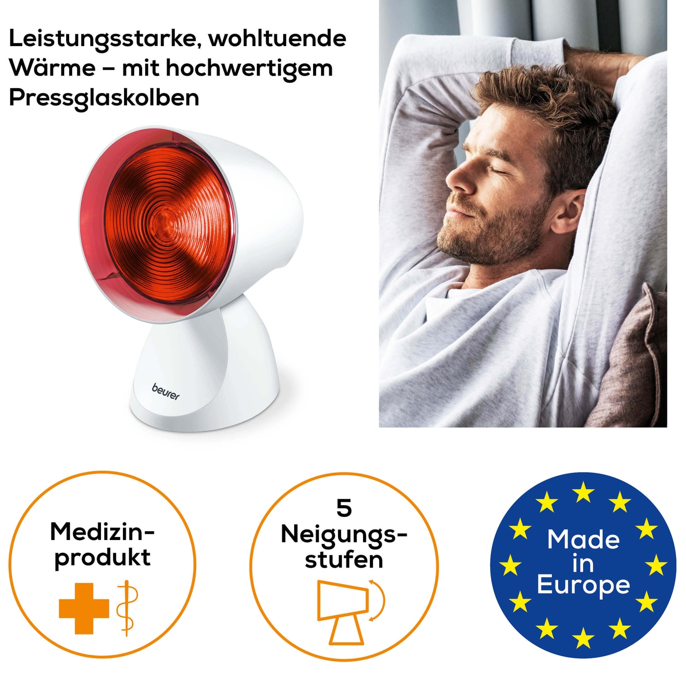 Beurer Infrarotlampe IL 21-Rotlichtlampe für wohltuende Wärme bei Erkältungen & Muskelverspannungen