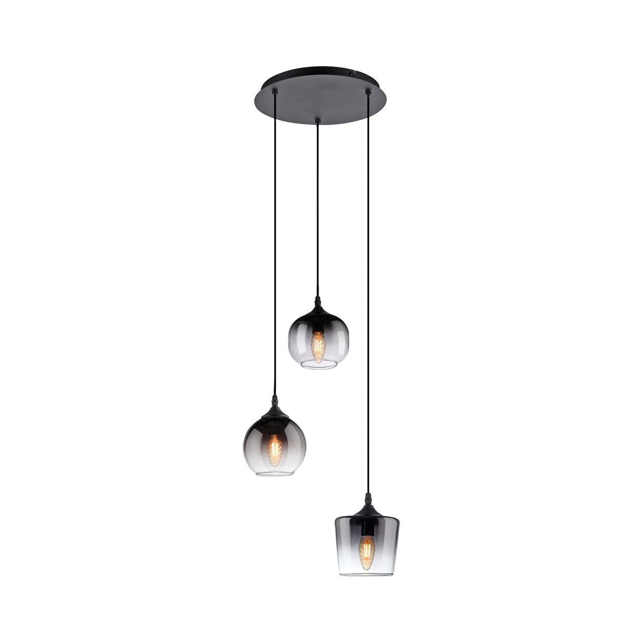 JUST LIGHT Pendelleuchte GREEN ZEA, 3x E14/25 Watt max., rauchfarbene Gläser, rund, Schwarz