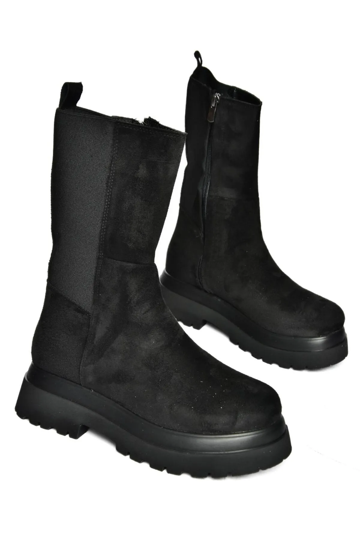Fox Shoes  R267043102 Schwarze Wildleder-Stretch-Damenstiefel mit dicken Sohlen