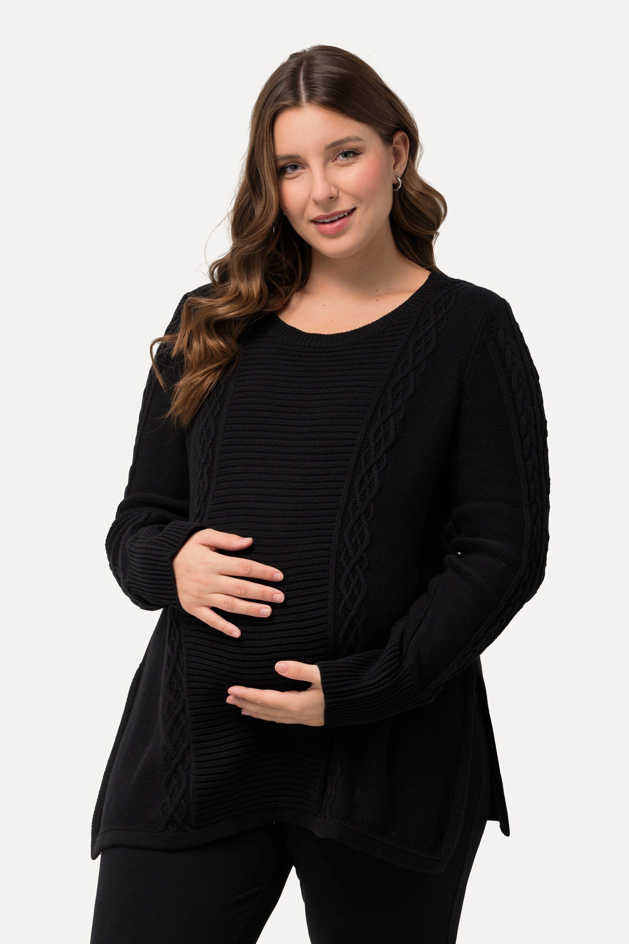 Ulla Popken Umstandspullover Bellieva-Pullover Zopfmuster Rundhals Langarm GOTS