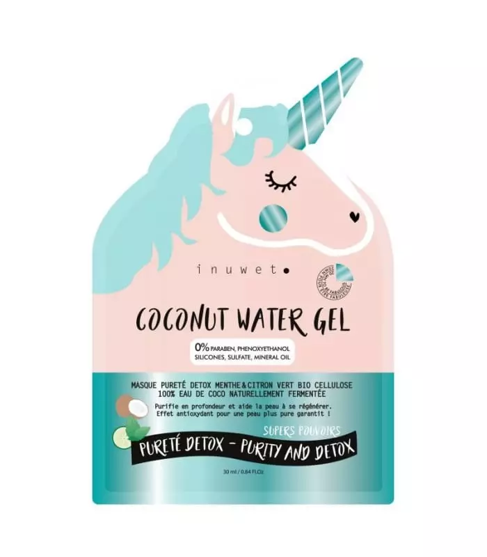 COCONUT WATER GEL Masque Visage Pureté Detox Menthe & Citron Vert Bio Cellulose Eau de coco