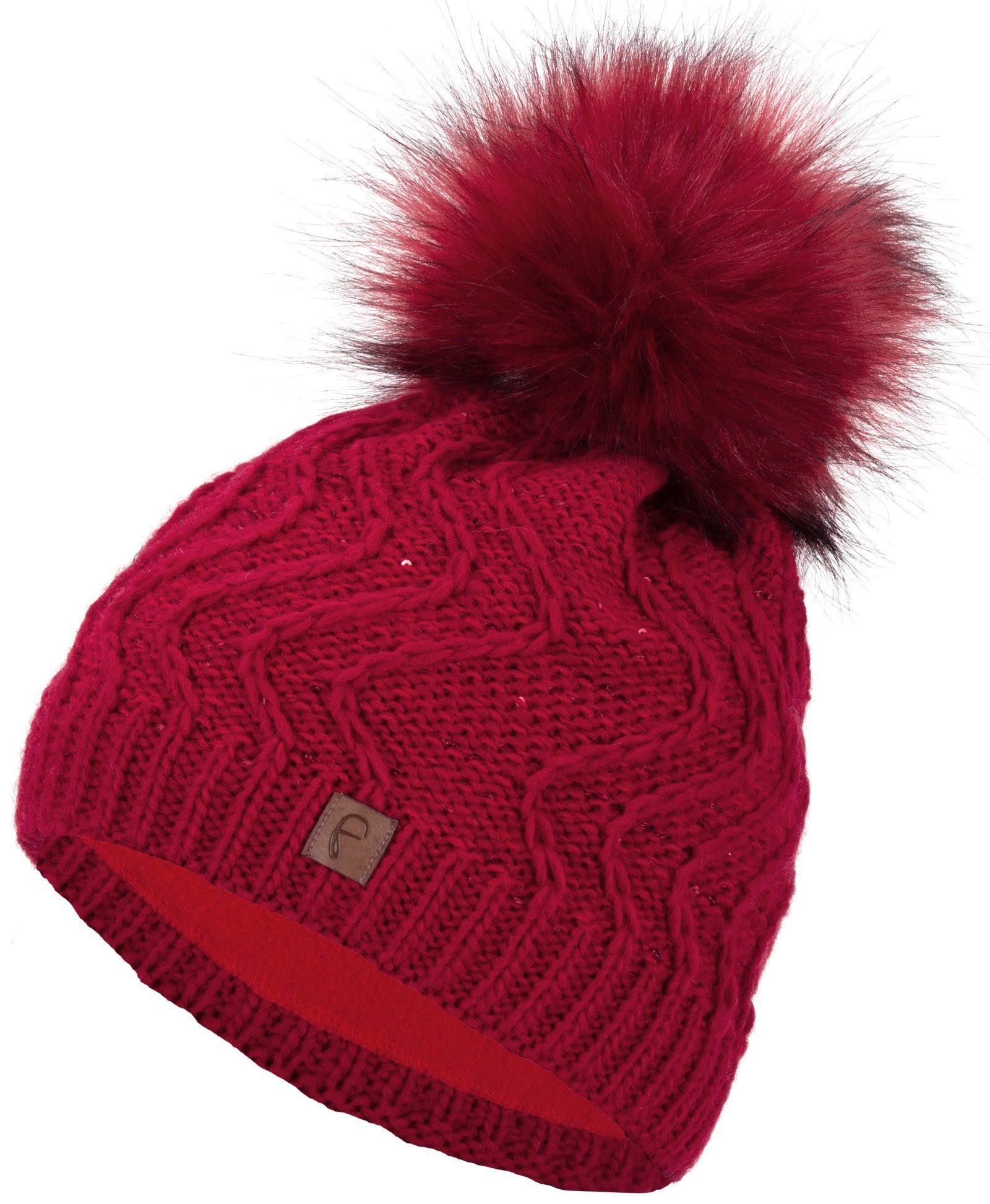 Faera Bommelmütze Wintermütze Damen Pailletten Mütze Beanie Haube gefüttert Strickmütze