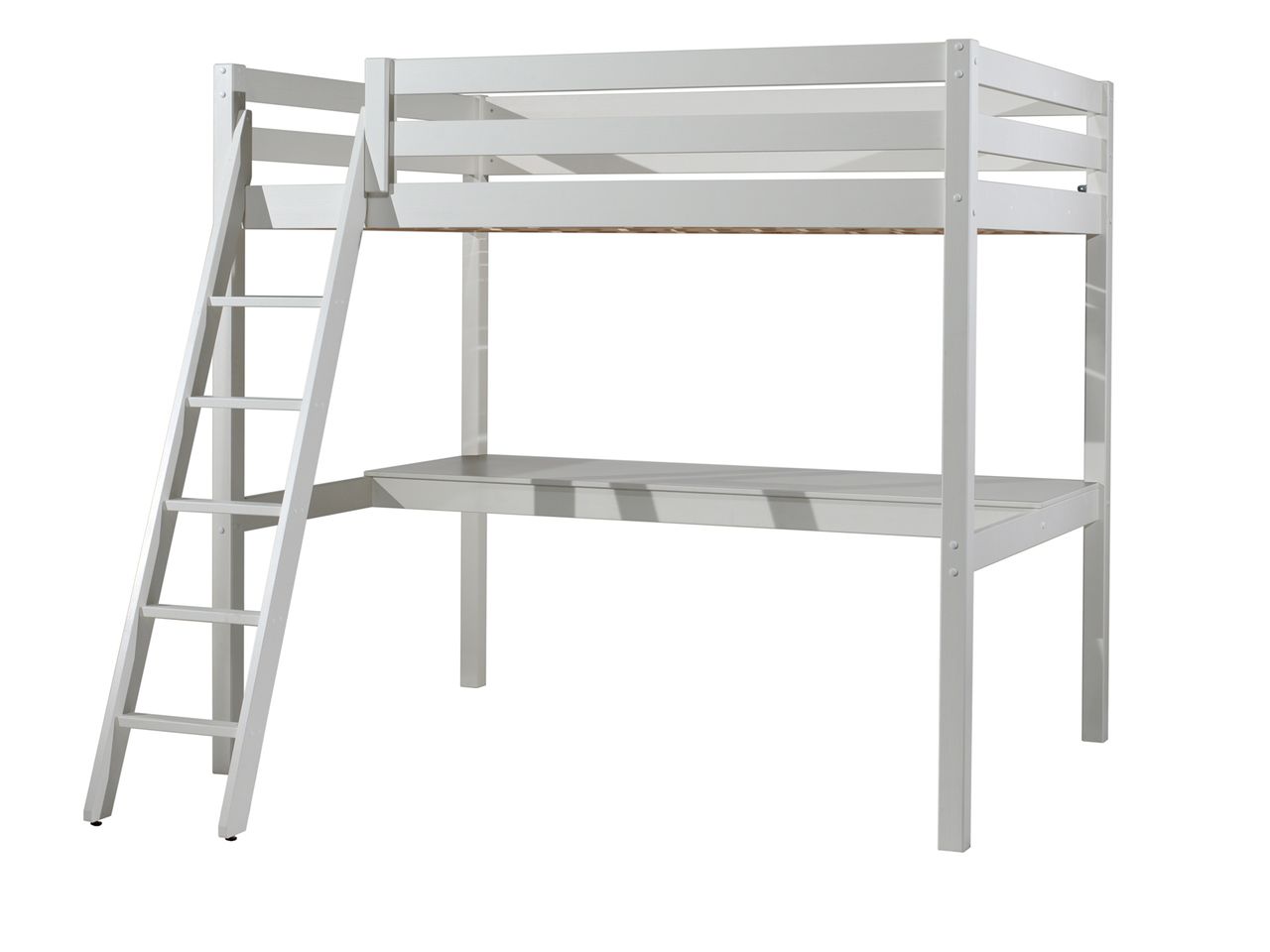 VIPACK Hochbett mit Liegefläche 140 x 200 cm und großer Schreibtischplatte, Ausf. weiß lackiert