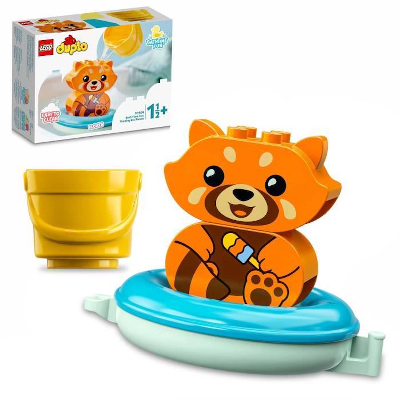 LEGO® 10964 DUPLO Jouet de Bain : Le Panda Rouge Flottant, Set Baignoire pour Bébés et Enfants de 1.5+ ans noir
