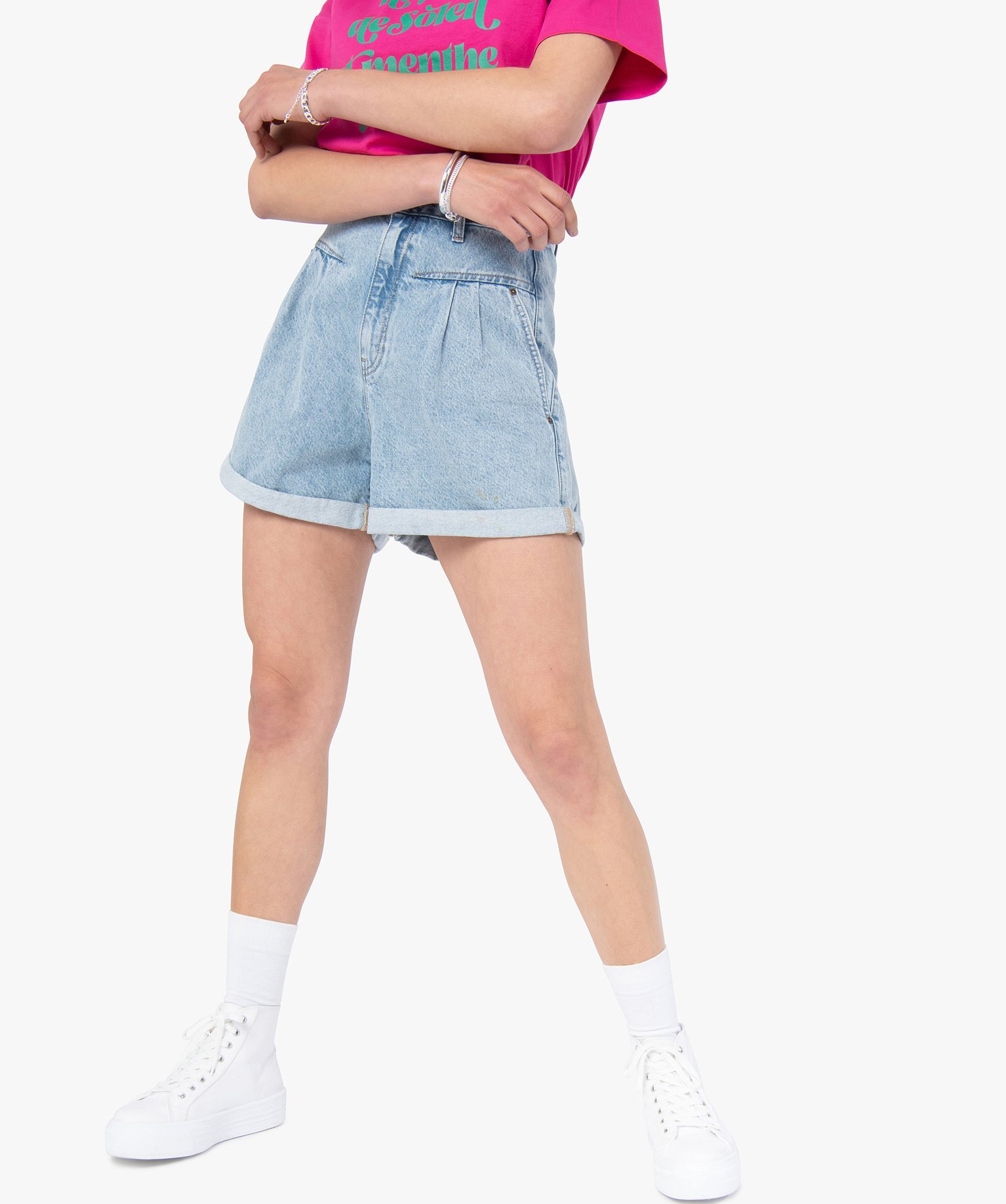 Short femme en jean taille haute – Camps United bleach | GEMO