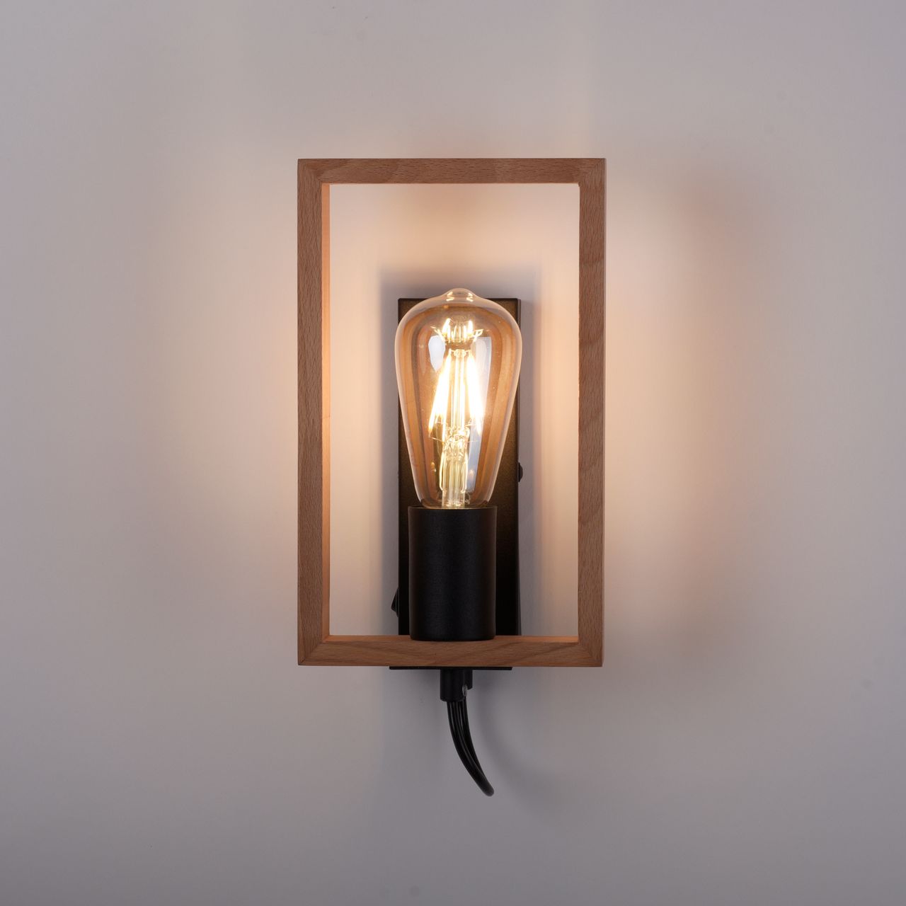 JUST LIGHT LeuchtenDirekt Wandleuchte FRAME, 1xE27/max. 60W, Innenleuchte, IP20, Wippschalter,  Metall und Holz