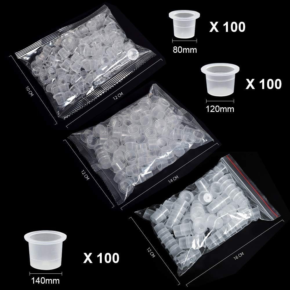 megadot Schmuck-Tattoo Tintenbecher für Tattoo Tinte Container Cap Tattoo Zubehör, 300-tlg., 300 Stück Tattoo Farbkappen Cups mit 2 Cups Halterungen