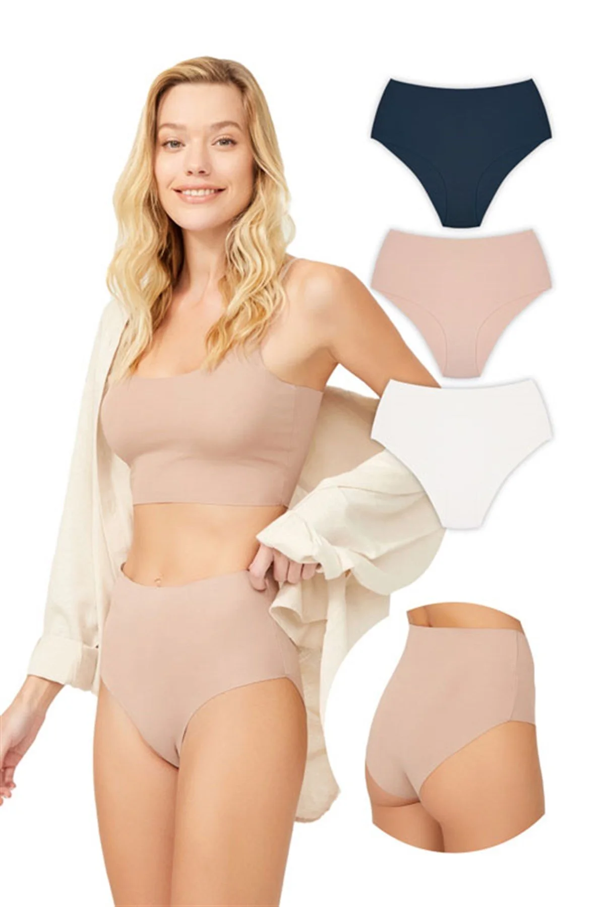Cottonhill  Lasergeschnittene Basic-Bikini-Höschen mit hoher Taille, 3er-Pack – 2