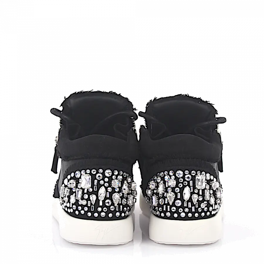 Giuseppe Zanotti - Sneaker Veloursleder Schmuckstein Zierreißverschluss schwarz - schwarz