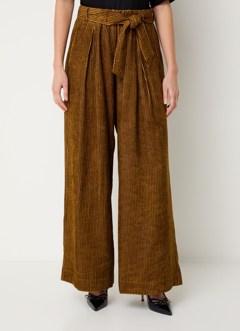 Sessùn  Ridoo high waist wide fit pantalon van fluweel met strikceintuur
