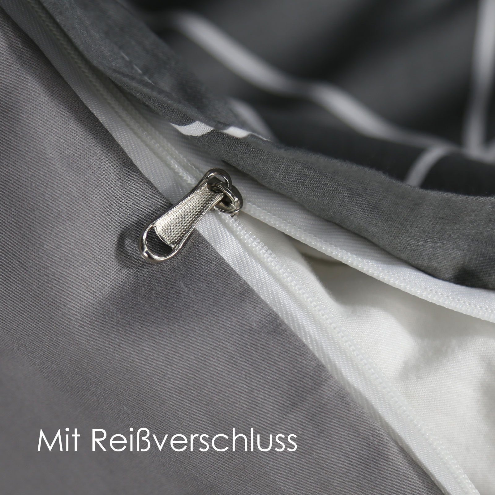 Bettwäsche Geometrisches Linienmuster, KEAYOO, Baumwolle, 2 teilig, 100% Baumwolle Bettwäsche mit Reißverschluss Dunkelgrau