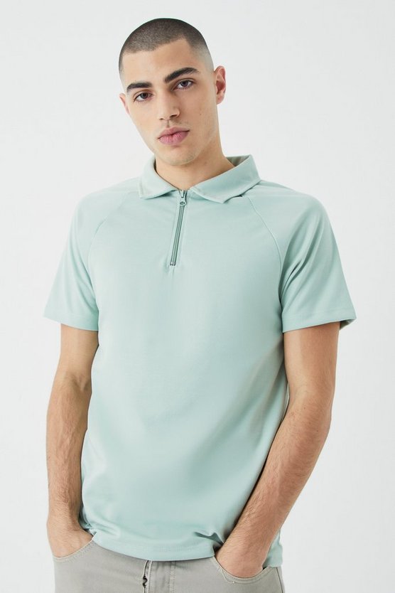 Slim-Fit Raglan Poloshirt mit Reißverschluss