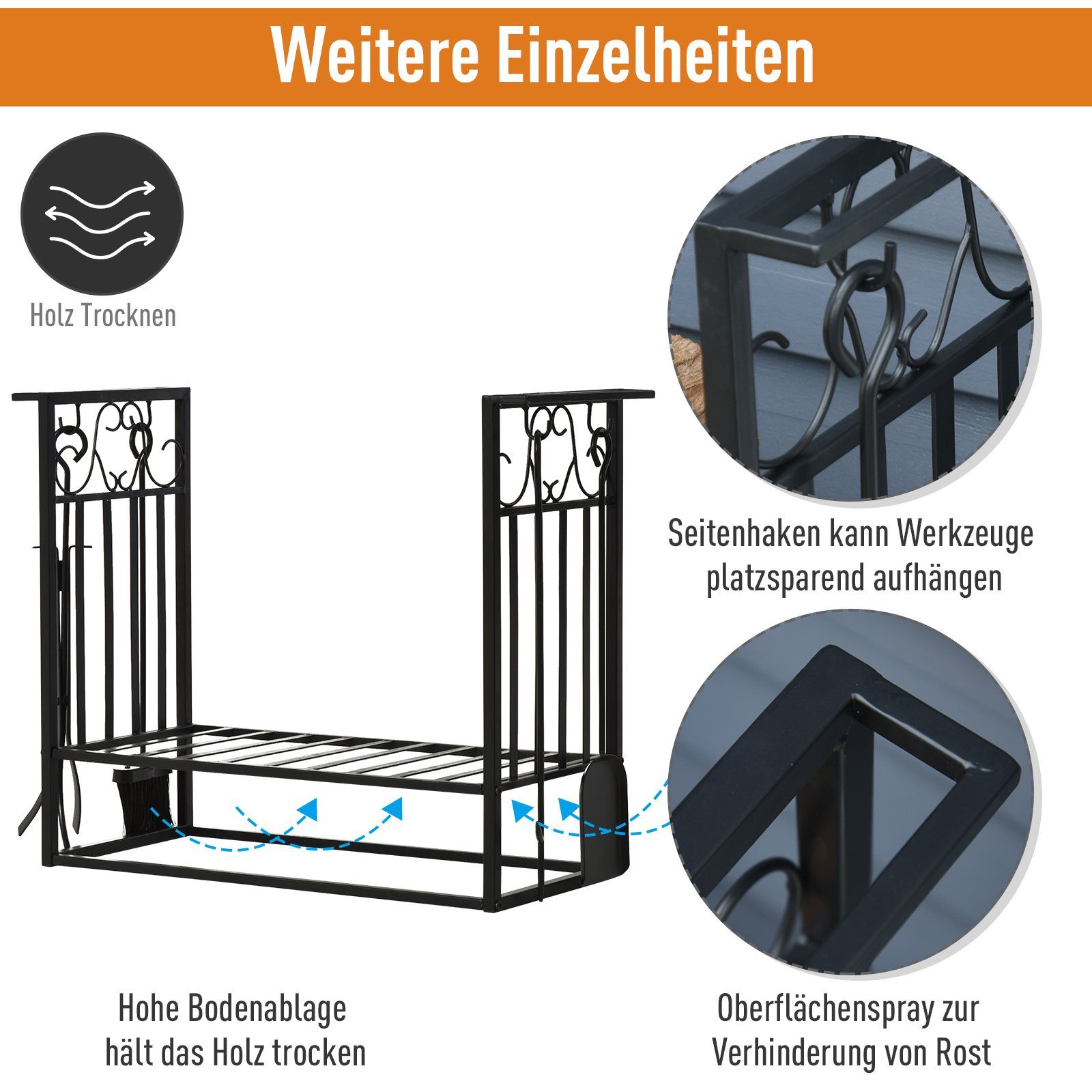 HOMCOM Kaminholzregal Kaminholzständer mit Kaminbesteck