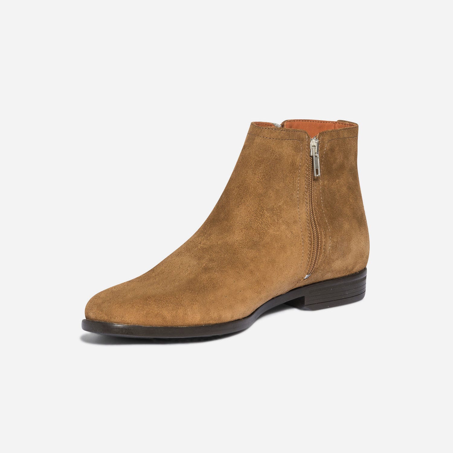 Boots marron clair en cuir velours
