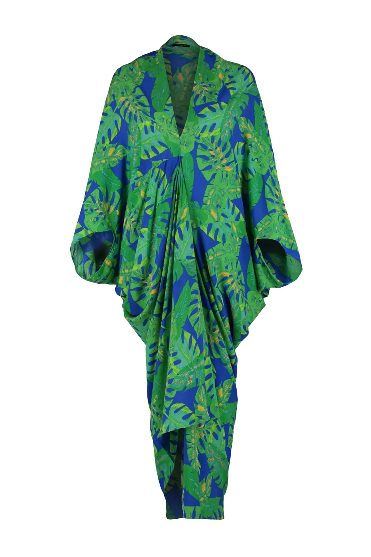 Trendyol Collection  Tropisch gemustertes, weit geschnittenes Maxi-Strandkleid aus Webstoff mit Raffung TBESS23EL00274