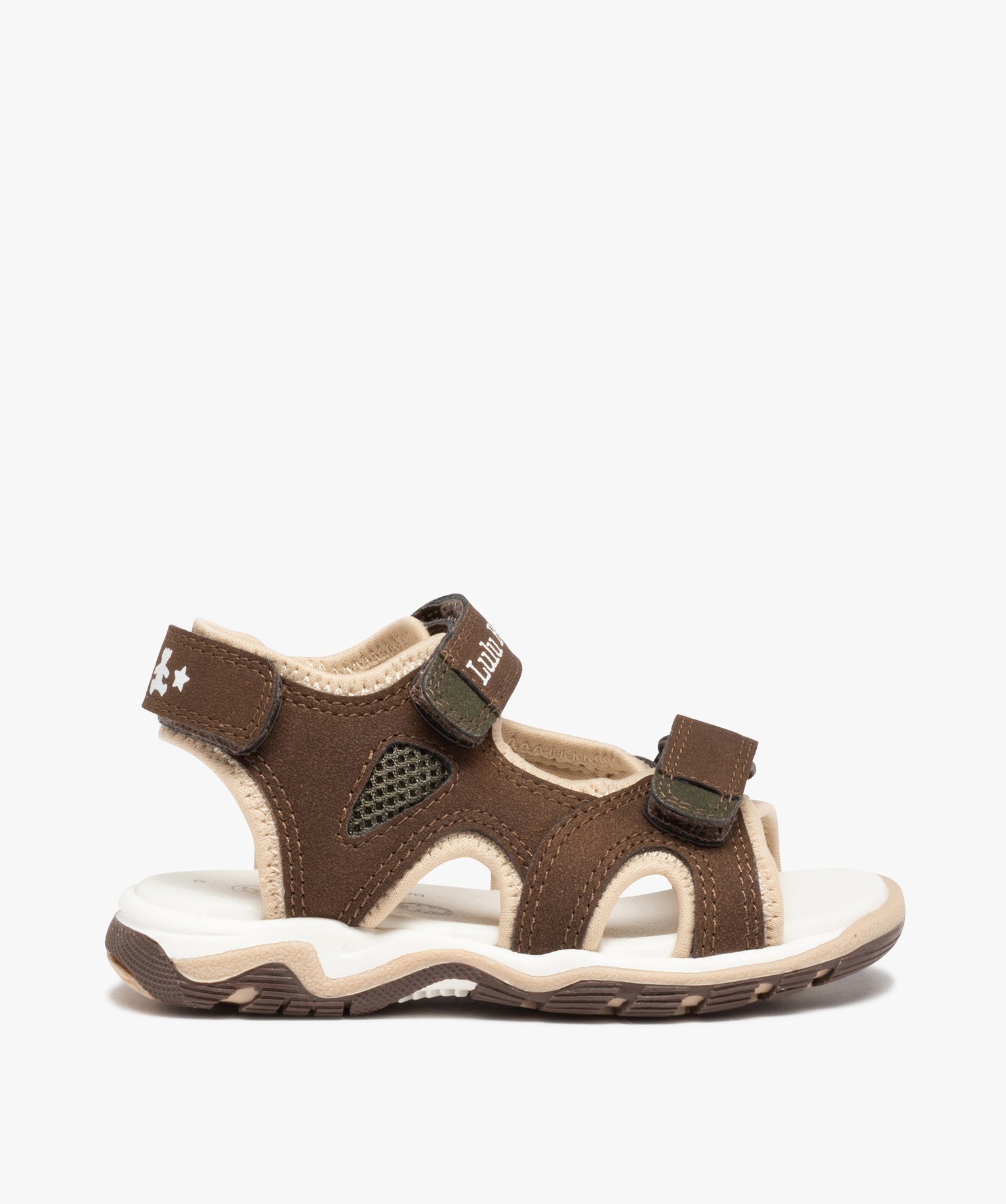 Sandales sport Garçon unies à scratchs - LuluCastagnette marron | GEMO